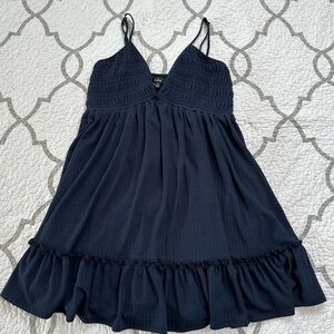 Lulu's You're the Sweetest Navy Blue Smocked Tiered Babydoll Dress Women’s MED